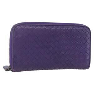 BOTTEGA VENETA INTRECCIATO Long Wallet Leather Purple Auth bs31615